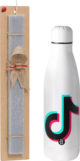 Πασχαλινή Λαμπάδα Tik Tok Αρωματική Πλακέ με Inox Παγούρι 500ml Γκρι