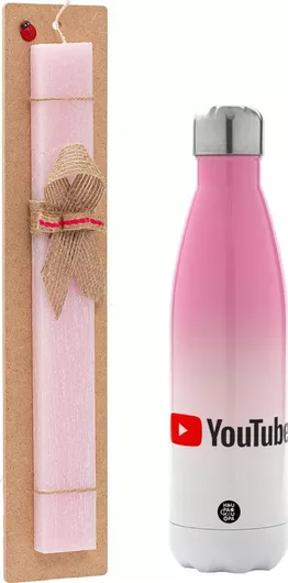 Πασχαλινή Λαμπάδα Youtube Αρωματική Πλακέ με Μεταλλικό Παγούρι 500ml Ροζ