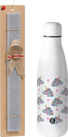 Πασχαλινή Λαμπάδα Unicorn Αρωματική Πλακέ με Inox Παγούρι 500ml Γκρι