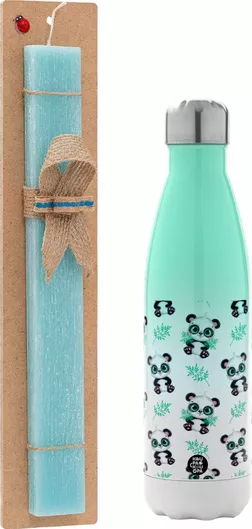 Πασχαλινή Λαμπάδα Panda Αρωματική Πλακέ με Μεταλλικό Παγούρι 500ml Τιρκουάζ