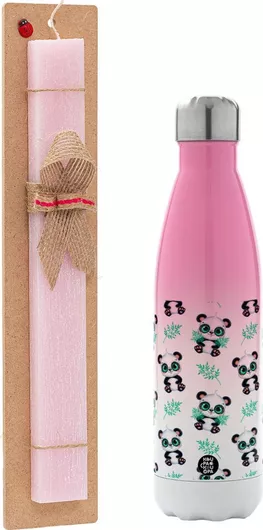 Πασχαλινή Λαμπάδα Panda Αρωματική Πλακέ με Μεταλλικό Παγούρι 500ml Ροζ