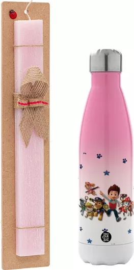 Πασχαλινή Λαμπάδα Paw Patrol Αρωματική Πλακέ με Μεταλλικό Παγούρι 500ml Ροζ