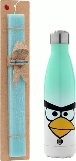 Πασχαλινή Λαμπάδα Angry Birds Eyes Αρωματική Πλακέ με Μεταλλικό Παγούρι 500ml Τιρκουάζ