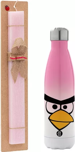 Πασχαλινή Λαμπάδα Angry Birds Eyes Αρωματική Πλακέ με Μεταλλικό Παγούρι 500ml Ροζ