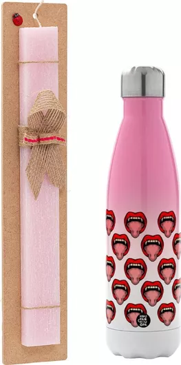 Πασχαλινή Λαμπάδα Vampire Lips Αρωματική Πλακέ με Μεταλλικό Παγούρι 500ml Ροζ