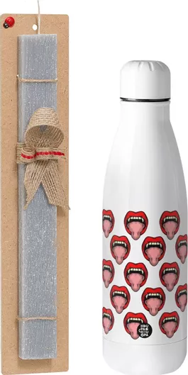 Πασχαλινή Λαμπάδα Vampire Lips Αρωματική Πλακέ με Inox Παγούρι 500ml Γκρι