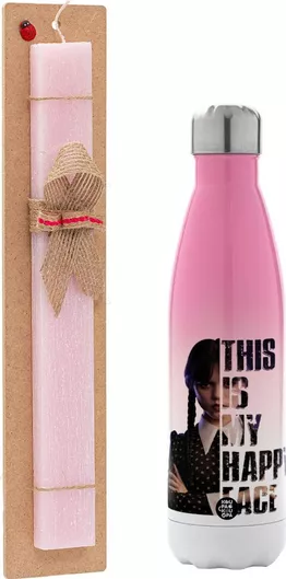 Πασχαλινή Λαμπάδα Wednesday Αρωματική Πλακέ με Μεταλλικό Παγούρι 500ml Ροζ