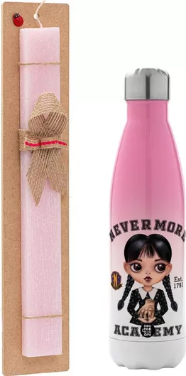 Πασχαλινή Λαμπάδα Wednesday Adams Αρωματική Πλακέ με Μεταλλικό Παγούρι 500ml Ροζ