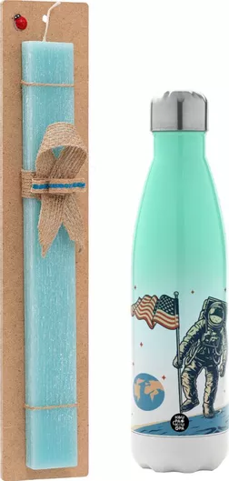 Πασχαλινή Λαμπάδα The First Man On The Moon Αρωματική Πλακέ με Μεταλλικό Παγούρι 500ml Τιρκουάζ