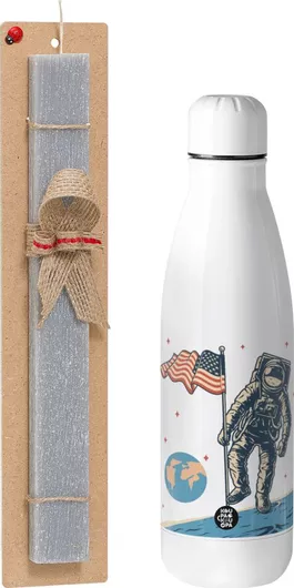 Πασχαλινή Λαμπάδα The First Man On The Moon Αρωματική Πλακέ με Inox Παγούρι 500ml Γκρι