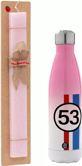 Πασχαλινή Λαμπάδα VW Herbie 53 Αρωματική Πλακέ με Μεταλλικό Παγούρι 500ml Ροζ