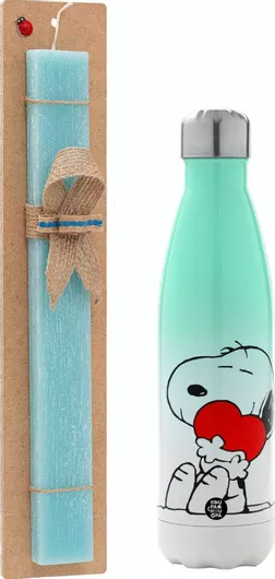 Πασχαλινή Λαμπάδα Snoopy Αρωματική Πλακέ με Μεταλλικό Παγούρι 500ml Τιρκουάζ