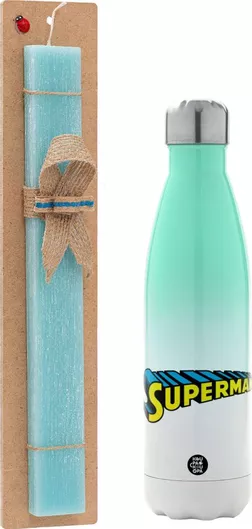 Πασχαλινή Λαμπάδα Superman Vintage Αρωματική Πλακέ με Μεταλλικό Παγούρι 500ml Τιρκουάζ