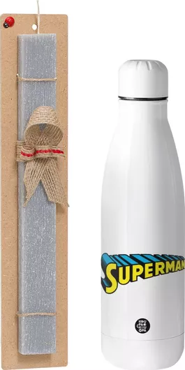 Πασχαλινή Λαμπάδα Superman Vintage Αρωματική Πλακέ με Inox Παγούρι 500ml Γκρι