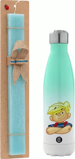 Πασχαλινή Λαμπάδα Ντένις Ο Τρομερός Αρωματική Πλακέ με Μεταλλικό Παγούρι 500ml Τιρκουάζ