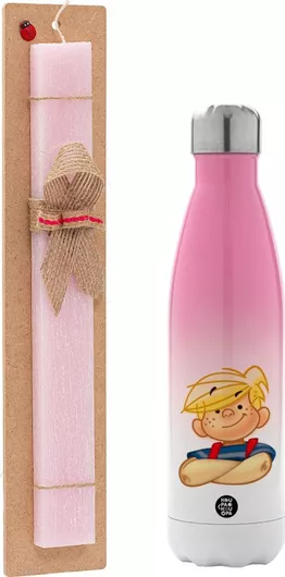 Πασχαλινή Λαμπάδα Ντένις Ο Τρομερός Αρωματική Πλακέ με Μεταλλικό Παγούρι 500ml Ροζ