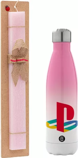 Πασχαλινή Λαμπάδα Playstation Αρωματική Πλακέ με Μεταλλικό Παγούρι 500ml Ροζ