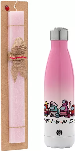 Πασχαλινή Λαμπάδα Among Us Friends Σετ με Θερμός Inox 500ml Αρωματική Ροζ