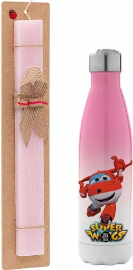Πασχαλινή Λαμπάδα Super Wings Αρωματική Πλακέ με Μεταλλικό Παγούρι 500ml Ροζ