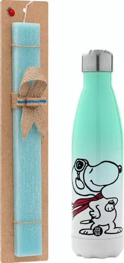 Πασχαλινή Λαμπάδα Snoopy Ο Πιλότος Αρωματική Πλακέ με Μεταλλικό Παγούρι 500ml Τιρκουάζ