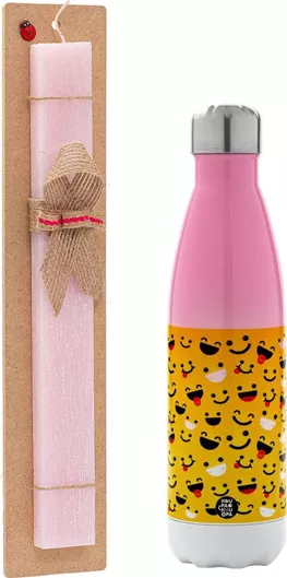 Πασχαλινή Λαμπάδα Smilies Αρωματική Πλακέ με Μεταλλικό Παγούρι 500ml Ροζ