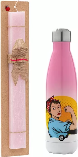 Πασχαλινή Λαμπάδα Strong Women Αρωματική Πλακέ με Μεταλλικό Παγούρι 500ml Ροζ