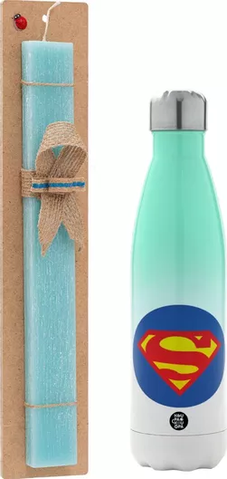 Πασχαλινή Λαμπάδα Superman Αρωματική Πλακέ με Μεταλλικό Παγούρι 500ml Τιρκουάζ
