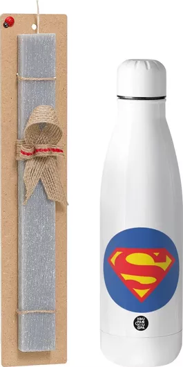 Πασχαλινή Λαμπάδα Superman Αρωματική Πλακέ με Inox Παγούρι 500ml Γκρι
