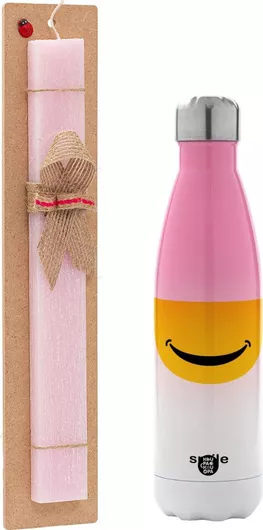 Πασχαλινή Λαμπάδα Smile Mug Σετ με Θερμός Inox 500ml Αρωματική Ροζ