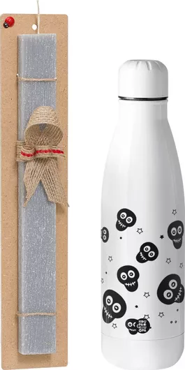 Πασχαλινή Λαμπάδα Skull Avatar Αρωματική Πλακέ με Inox Παγούρι 500ml Γκρι