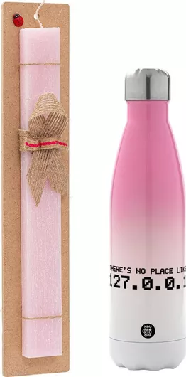 Πασχαλινή Λαμπάδα There's No Place Like 127.0.0.1 Αρωματική Πλακέ με Μεταλλικό Παγούρι 500ml Ροζ