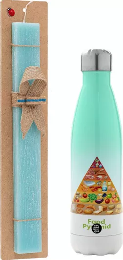 Πασχαλινή Λαμπάδα Διατροφική πυραμίδα Αρωματική Πλακέ με Μεταλλικό Παγούρι 500ml Τιρκουάζ