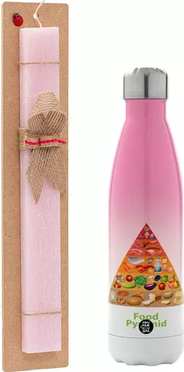 Πασχαλινή Λαμπάδα Διατροφική Πυραμίδα Σετ με Θερμός Inox 500ml Αρωματική Ροζ