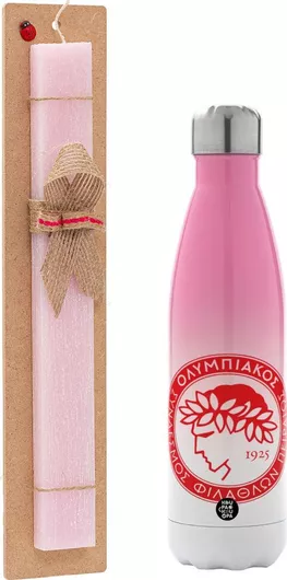 Πασχαλινή Λαμπάδα Ολυμπιακός Αρωματική Πλακέ με Μεταλλικό Παγούρι 500ml Ροζ