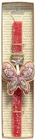 Πασχαλινή Λαμπάδα Synchronia Πεταλούδα Κεντημένη Ροζ