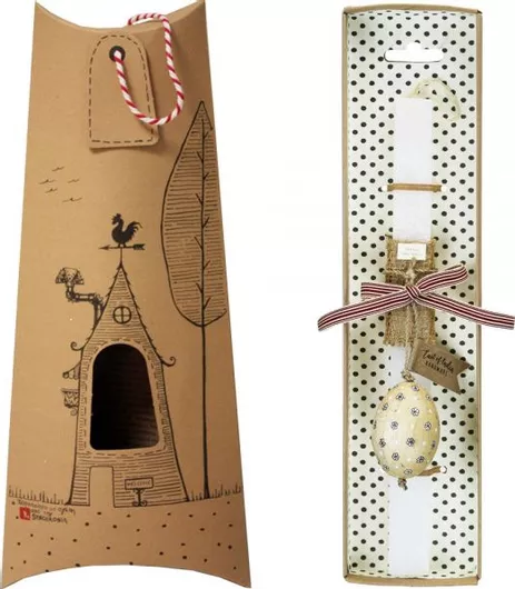 Πασχαλινή Λαμπάδα Synchronia Αυγό Ξύλινο Ζωγραφιστό Λευκό