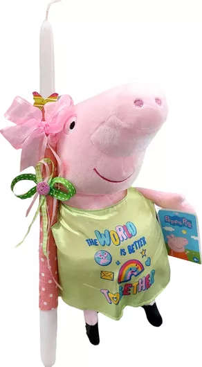 Πασχαλινή Λαμπάδα Peppa Pig Πρασινο Φόρεμα Λούτρινο 30cm Λευκό