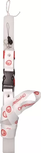 Πασχαλινή Λαμπάδα Romvous με Κορδόνι Μπρελόκ Κρεμαστό Ολυμπιακός 38cm Λευκό