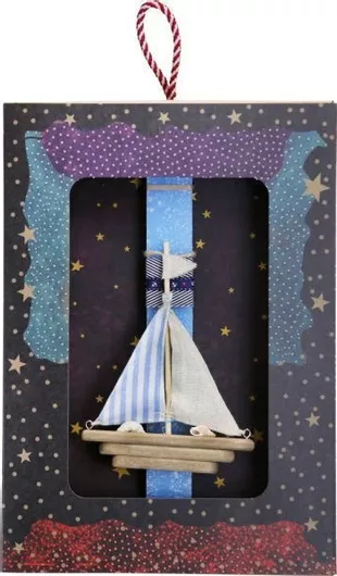 Πασχαλινή Λαμπάδα Synchronia LA24008B Πλακέ Καραβάκι Driftwood Πολύχρωμο