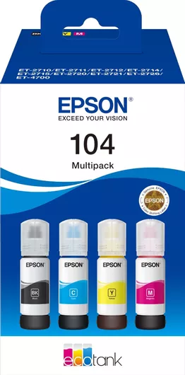 Epson 104 Γνήσιο Πακέτο 4 Μελανιών Εκτυπωτή InkJet Κίτρινο/Κυανό/Ματζέντα/Μαύρο C13T00P640