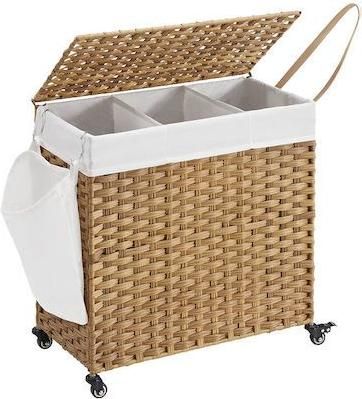 Καλάθι Απλύτων Songmics LCB363N01 Μεταλλικό Πτυσσόμενο με Καπάκι 66x35x60cm Καφέ