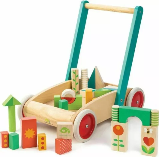 Περπατούρα Tender Leaf Toys Καροτσάκι με Τουβλάκια Ξύλινη Πολύχρωμο για 18+ Μηνών