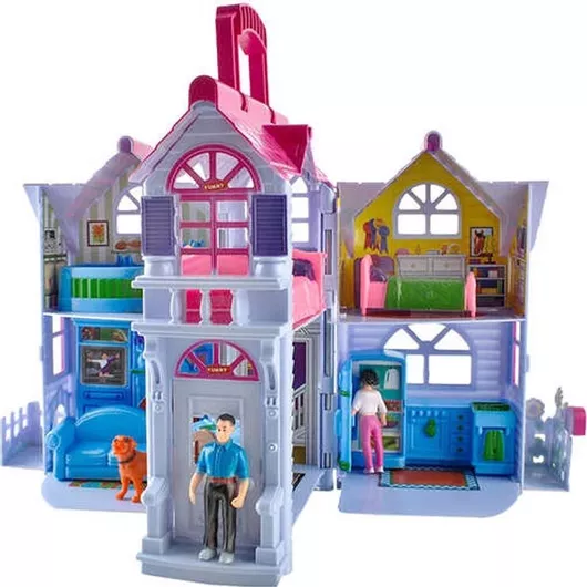 Κουκλόσπιτο Kruzzel Πλαστικό 2 Ορόφων με 6 Δωμάτια & 4 Φιγούρες για 3+ Ετών