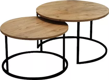 Σετ Ζιγκόν Pakoworld Στρογγυλό Solme Ξύλινο Μαύρο 2τμχ Μ60xΠ60xΥ40cm