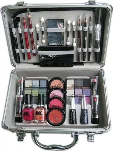 Βαλιτσάκι Μακιγιάζ Magic Color Μεταλλικό 26x16x8.5cm Ασημί