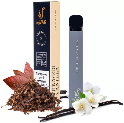Ηλεκτρονικό Τσιγάρο myVak 2.0 Nicotine μιας Χρήσης 600 Εισπνοές 2ml Tobacco Vanilla 