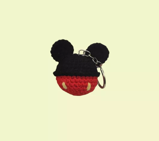 Μπρελόκ Mickey Mouse 6cm με Σιδερένιο Κρίκο Μαύρο / Κόκκινο