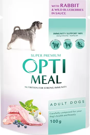 Υγρή Τροφή Σκύλου Opti Meal Dog σε Φακελάκι με Κουνέλι & Άγρια Βατόμουρα 100gr