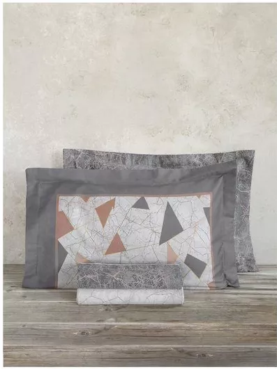Σετ Μαξιλαροθήκες Βαμβακοσατεν Nima Marble 2τμχ Grey 52x72cm