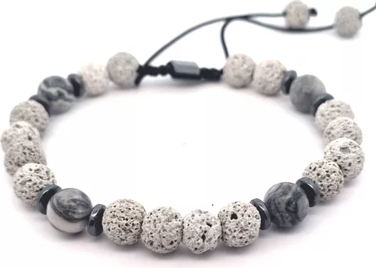 Ανδρικό Βραχιόλι  Χειροποίητο από Ημιπολύτιμες Πέτρες Γκρι